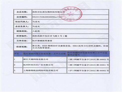 医疗器械网络交易服务第三方平台备案凭证